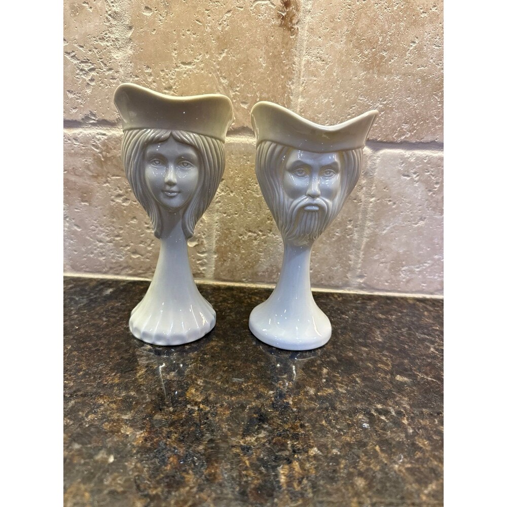 Vintage 1989 Texas Renaissance Festival Dragonslayer Figural Goblet Vase Pair